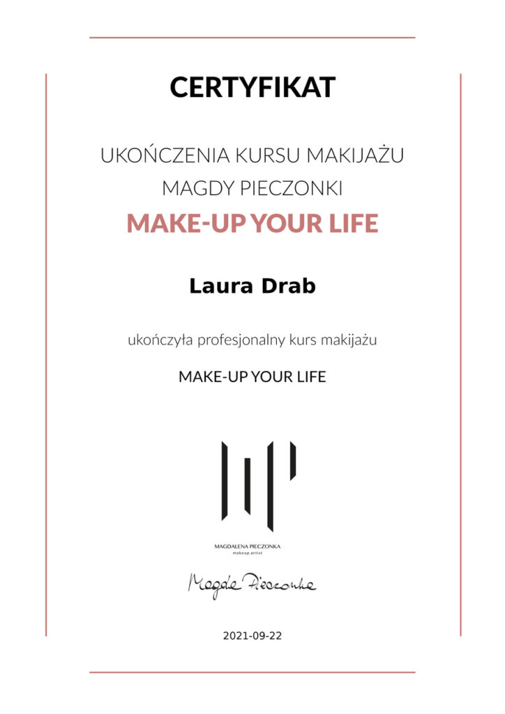 Laura drab makijaż okolicznościowy w gorzowie certyfikat